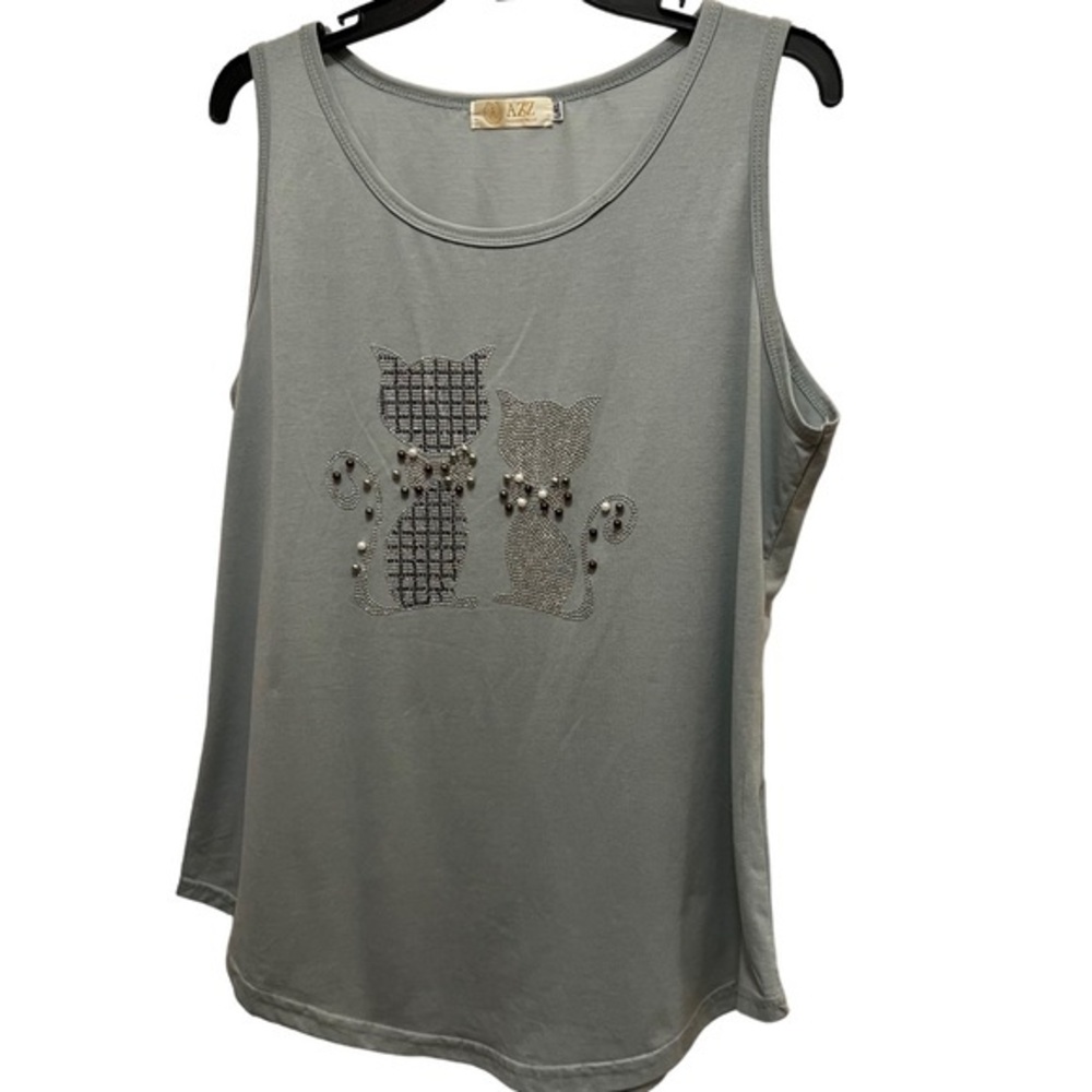 AZZ Fashion Wear Rhinestone Embellished Kitty Cats Tank Top Size L/XL